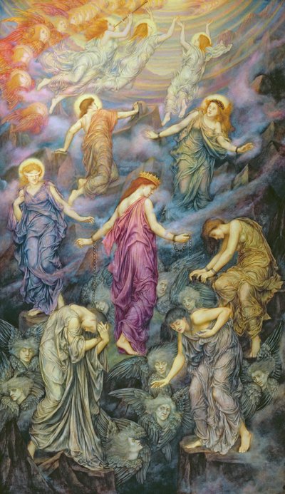 El Reino de los Cielos sufre la violencia (óleo sobre lienzo) de Evelyn De Morgan