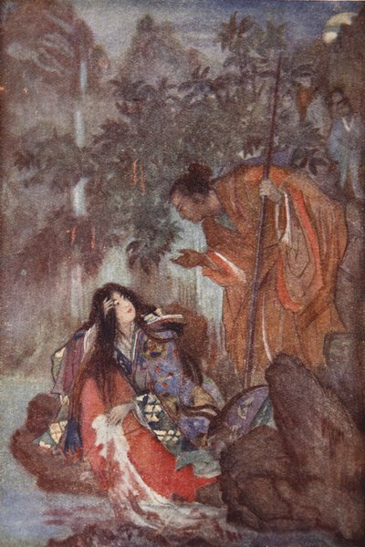 Raiko y la doncella encantada, ilustración de "The Myths and Legends of Japan" de F Hadland Davis de Evelyn Paul