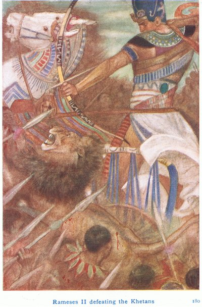 Ramsés II derrotando a los jetanos (litografía en color) de Evelyn Paul