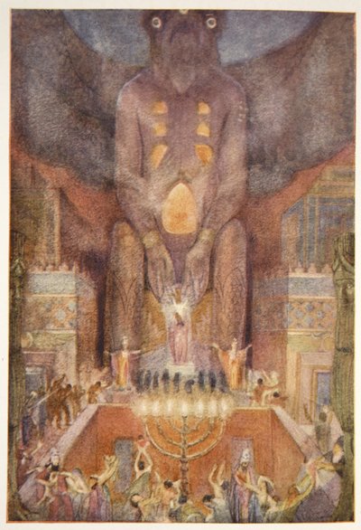 Sacrificio a Bel, frontispicio de "Mitos y leyendas de Babilonia y Asiria" de Lewis Spence de Evelyn Paul