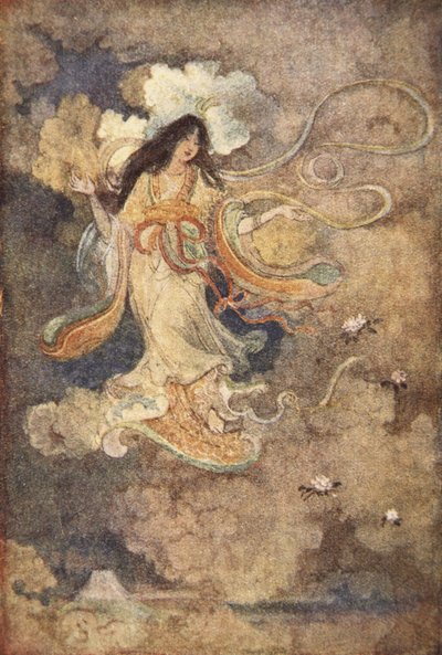 Sengen, la diosa del monte Fuji, ilustración de "The Myths and Legends of Japan" de F Hadland Davis de Evelyn Paul