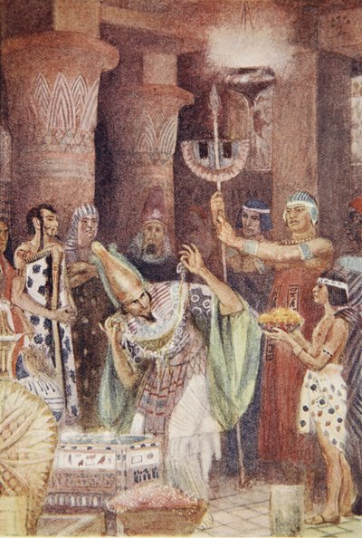 La cámara del tesoro de Rhampsinites, ilustración de "The Myths of Ancient Egypt" de Lewis Spence de Evelyn Paul