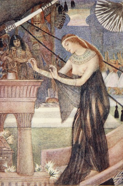 La salida de Isis de Biblos, ilustración de "The Myths of Ancient Egypt" de Lewis Spence de Evelyn Paul