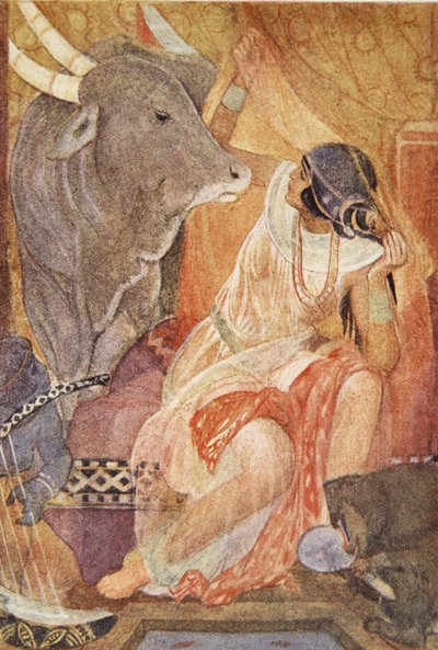 La traición de la esposa de Bitou, ilustración de "The Myths of Ancient Egypt" de Lewis Spence de Evelyn Paul