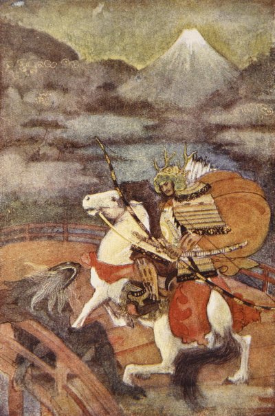 Totaro y Samebito, ilustración de "The Myths and Legends of Japan" de F. Hadland Davis de Evelyn Paul