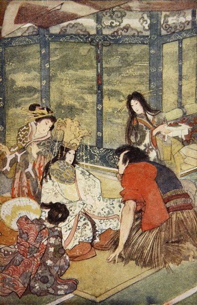Urashima y la hija del Rey del Mar, ilustración de "The Myths and Legends of Japan" de F. Hadland Davis de Evelyn Paul