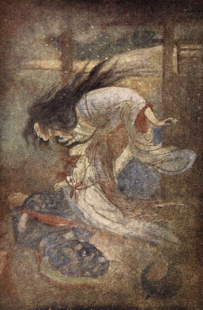 Yuki-Onna, La Dama de las Nieves, ilustración de "The Myths and Legends of Japan" de F. Hadland Davis de Evelyn Paul