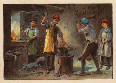 Pequeños trabajadores: El herrero (litografía en color) de Evelyn Stuart Hardy