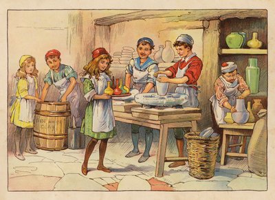Pequeños trabajadores: Los alfareros (litografía en color) de Evelyn Stuart Hardy