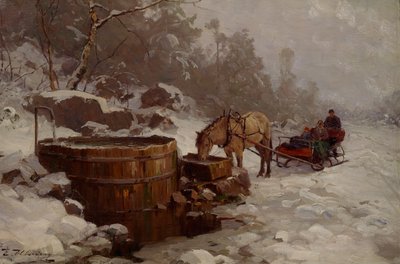 Junto a la estación de agua (óleo sobre lienzo) de Even Ulving
