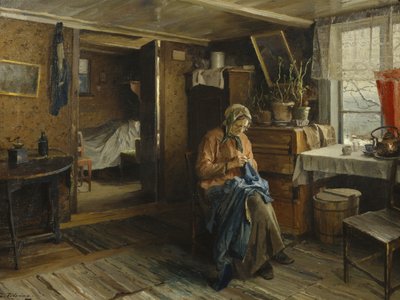 Esposa en interior de granjero (óleo sobre lienzo) de Even Ulving