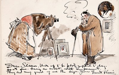 Caricatura de Shinn siendo fotografiado por Gertrude Kasebier (1852-1934) de Everett Shinn