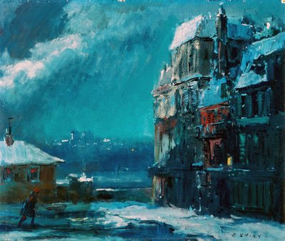 Noche de invierno, París (óleo sobre tabla) de Everett Shinn