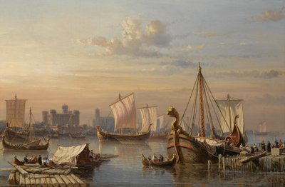 Barcos vikingos en el río Támesis de Everhardus Koster