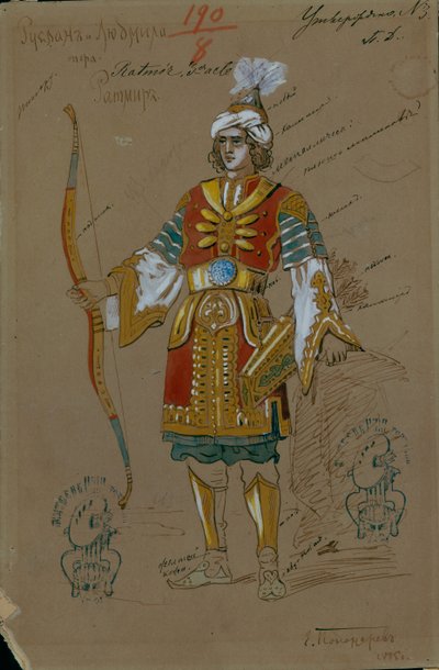 Diseño de vestuario para la ópera Ruslan y Lyudmila de M. Glinka, 1885 de Evgeni Petrovich Ponomarev