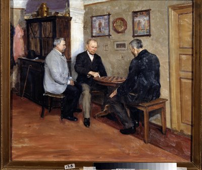 Los jugadores de damas. Pintura de Evgeni Iosifovich Bukovetsky (1866-1948). Óleo sobre lienzo, 71 x 80 cm de Evgeniy Iosipovich Bukovetsky