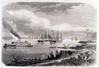 Un vapor y un remolcador en el Mississippi, grabado por Stephane Pannemaker (1847-1930) (grabado) de Evremond de (after) Berard