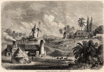 Una fábrica de azúcar en Guadalupe, para ilustrar los viajes a las Indias Occidentales, en 1858-1859, por Anthony Trollope. Grabado en "Le tour du monde, nuevo diario de viajes" París de Evremond de (after) Berard