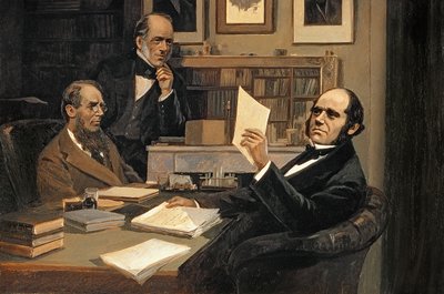 Joseph Hooker (1817-1911), Charles Lyell (1797-1875) y Charles Robert Darwin (1809-82) de Evstafieff