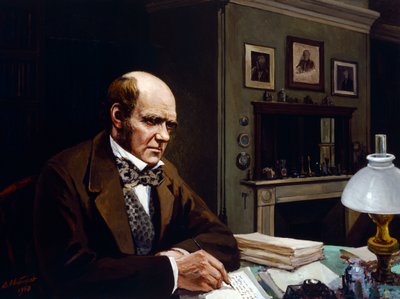 Darwin en su estudio (óleo sobre lienzo) de Evstafieff Evstafieff