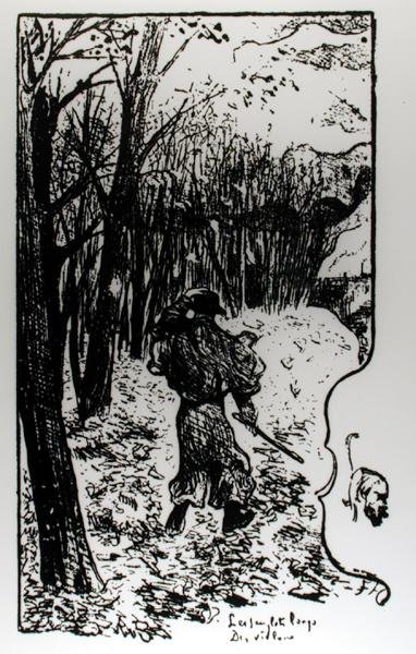 Verlaine en un paisaje otoñal, ilustración de Impresión de Otoño: Los largos sollozos por Paul Verlaine (1844-96) de F.A. Cazals