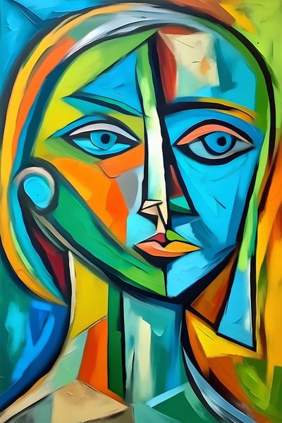 Un colorido cuadro cubista de una mujer, impresión personalizada por encargo de F. Abderrahim