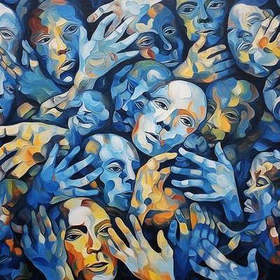 Una multitud de rostros sobre lienzo, Pintura mural contemporánea, impresión bajo demanda de F. Abderrahim