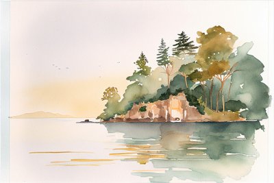 Un paisaje minimalista en acuarela, impresiones artísticas murales de F. Abderrahim