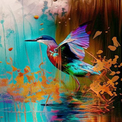 Pájaro abstracto sobre lienzo en venta, Claude Monet Pintura inspiración de F. Abderrahim