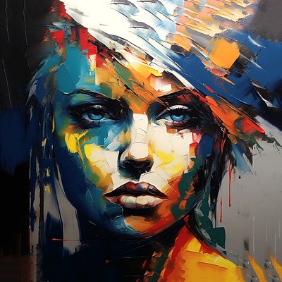 Cuadro abstracto de chicas guapas con ojos azules, decoración de pared de salón de F. Abderrahim