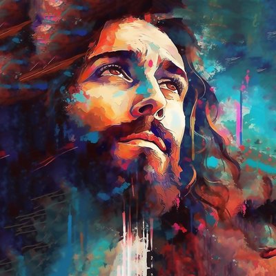 Rostro abstracto de un guapo Jesús Chris pintura, Wall Art | Impresiones en lienzo de F. Abderrahim