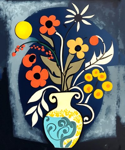 Pintura impresionista abstracta flores en un jarrón, Wall Art | Impresiones en lienzo de F. Abderrahim