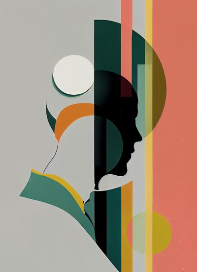 Retrato abstracto minimalista de hombre, hermosos colores, impresiones de arte de pared de F. Abderrahim
