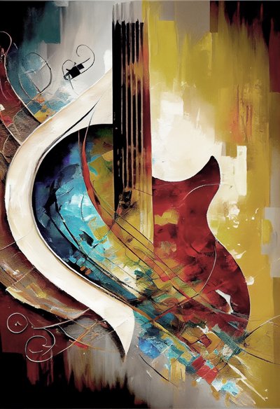Música abstracta pintura al óleo : guitarra pinceladas gruesas impresiones artísticas en lienzo de F. Abderrahim
