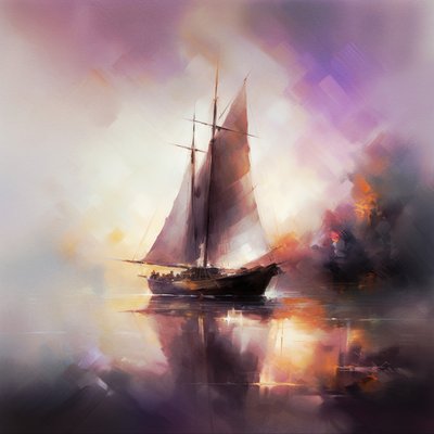 Pintura abstracta de un velero en Seascape, Wall Art | Impresiones en lienzo de F. Abderrahim
