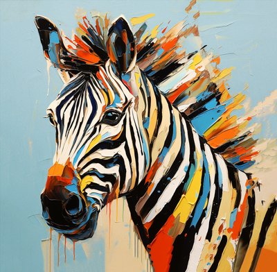 Abstracto animal de la sabana cebra retrato, pintura a todo color , Wall Art | Impresiones en lienzo de F. Abderrahim