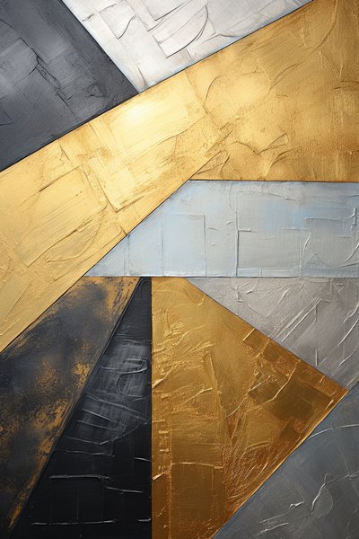 Cuadro abstracto plateado y dorado, lienzo vertical, decoración salón pared de F. Abderrahim