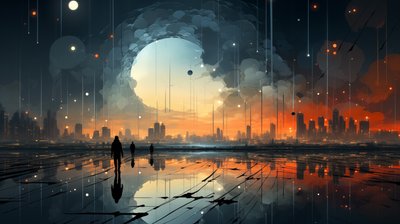 Escena abstracta de la puesta del sol, estirando el horizonte, impresiones enmarcadas del arte de la pared de F. Abderrahim