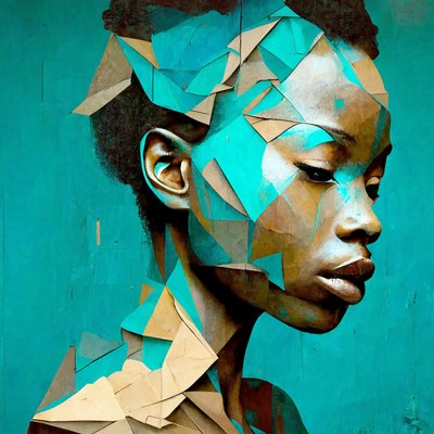 Retrato de niña africana, pintura efecto triángulos, impresión en lienzo bajo demanda de F. Abderrahim