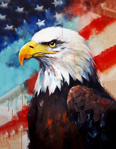 Águila americana, bandera de EE.UU. en el fondo, Pintura al óleo, decoración de la habitación, impresiones de arte de la pared de F. Abderrahim