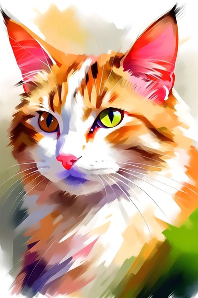 Hermoso lindo gato mascota pintura sobre lienzo vertical, dormitorio decoración de la pared, colores vivos de F. Abderrahim