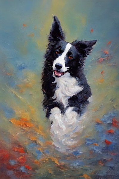 Hermoso retrato lindo perro, mascota pintura sobre lienzo, decoración de la habitación de pared, colores vivos de F. Abderrahim