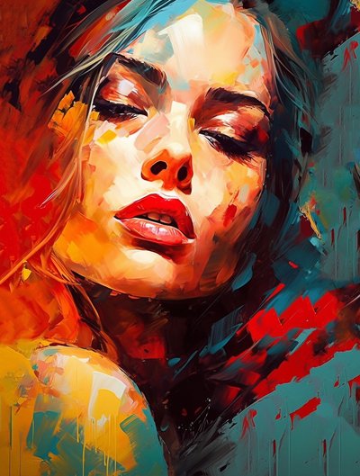 Bonito retrato femenino, Pintura acrílica abstracta, Impresiones en lienzo de F. Abderrahim