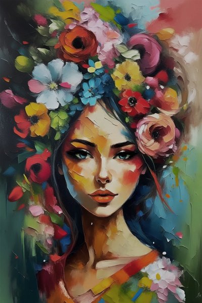 Hermosa niña rodeada de flores sobre lienzo, impresiones de arte floral de pared de F. Abderrahim