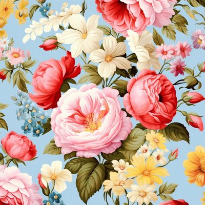 Hermosa rosa floral botánico motivo patrón, colores brillantes, pared Impresiones artísticas de F. Abderrahim