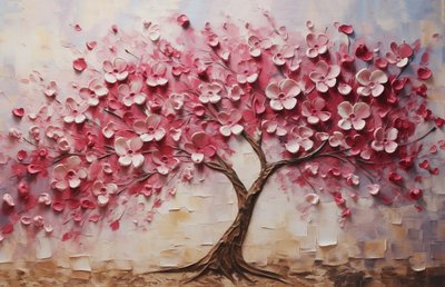 Armonía Floral Marrón: Pintura al óleo de un árbol en flor, impresiones artísticas murales de F. Abderrahim