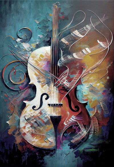 Pintura clásica de violín con pinceladas sobre lienzo, impresiones artísticas murales de F. Abderrahim