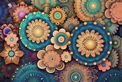 Colorido mandala de flores, un jardín de vibrante belleza, impresiones artísticas murales de F. Abderrahim