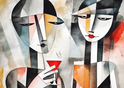 Pareja bebiendo vino en restaurante, Impresión en lienzo y pared de F. Abderrahim