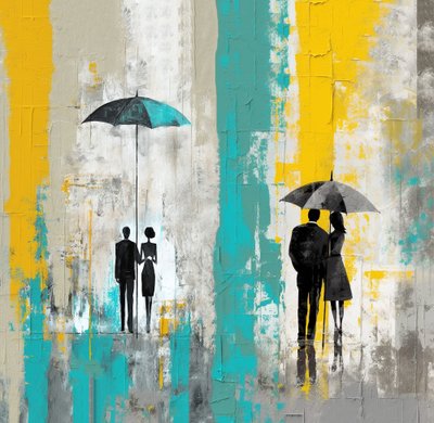 Romántico día de lluvia, pareja de enamorados bajo el paraguas, Wall Art Prints de F. Abderrahim